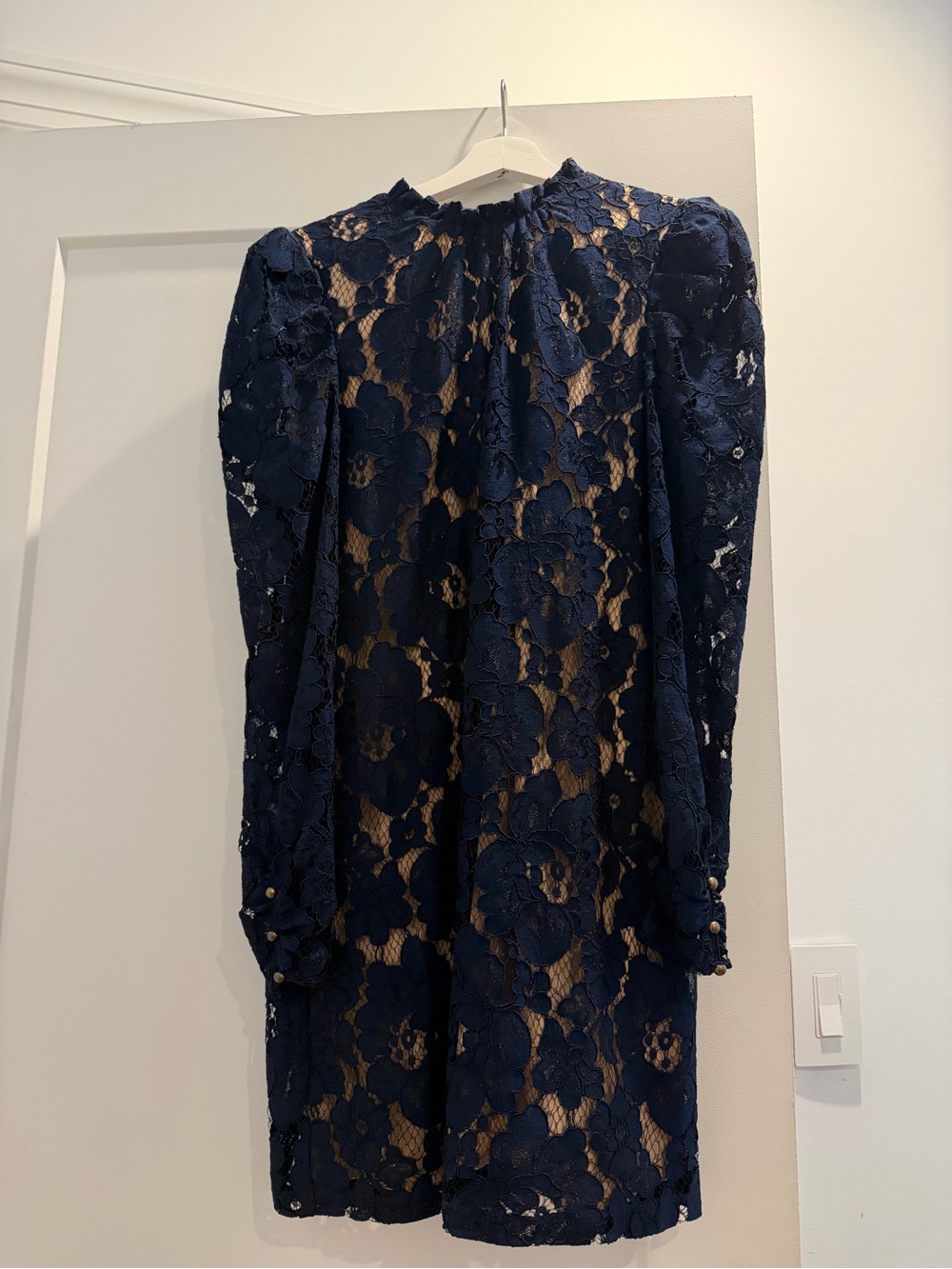 Wayf Lace-Trim Navy Mini Dress with Nude Lining